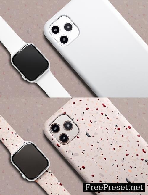 Terrazzo Phone Case and Smartwatch Band Mockup 437289002