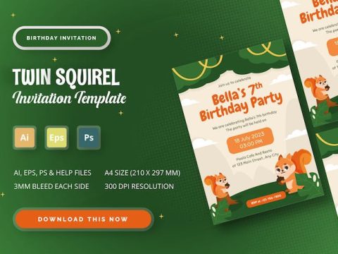 Twin Squirel - Birthday Invitation 9Q93XWS