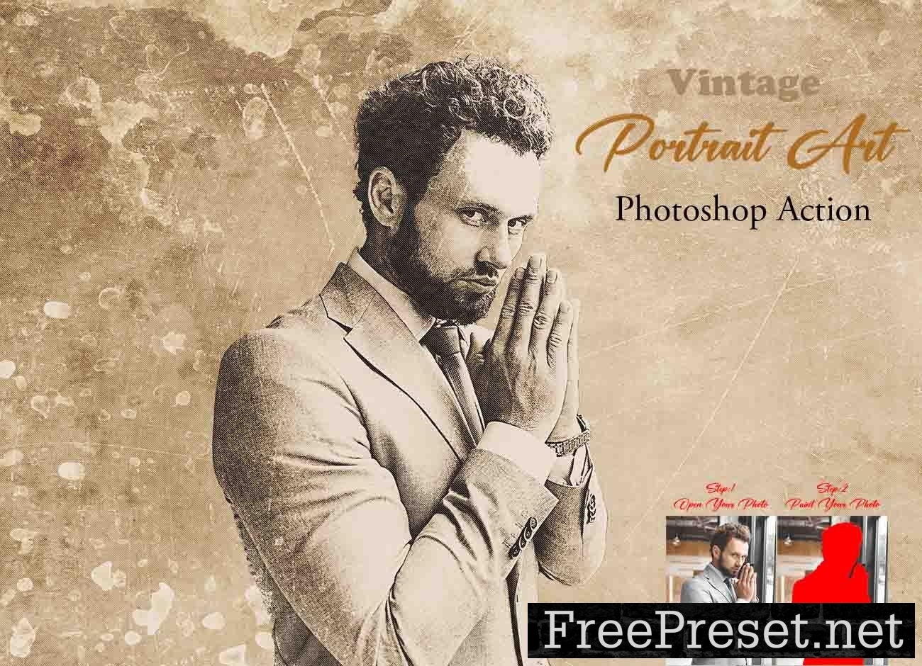 Vintage Portrait Art Photoshop Action 12746946