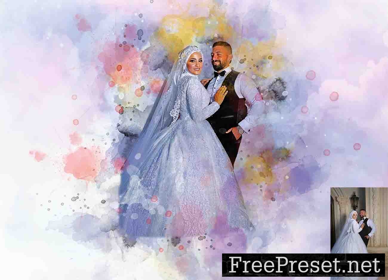 Wedding Watercolor Art Photoshop Action 11013805