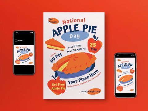 White Doodle National Apple Pie Day Flyer Set KJAVWLT