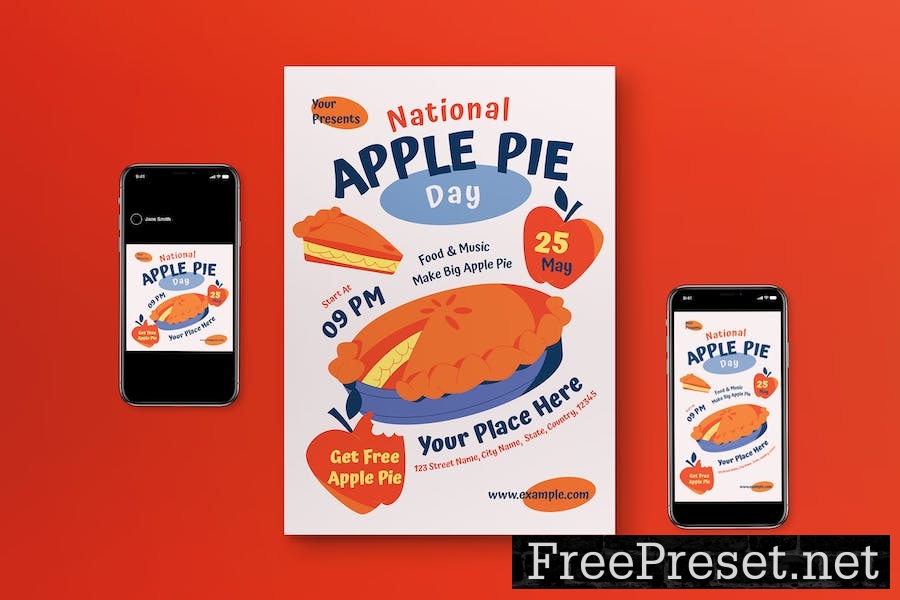 White Doodle National Apple Pie Day Flyer Set KJAVWLT