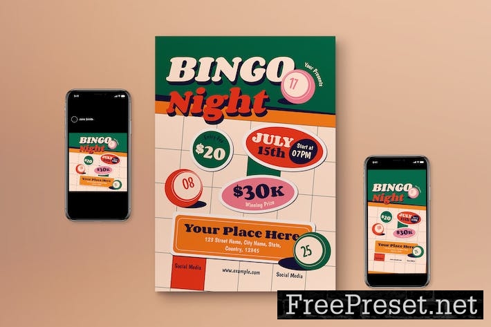 White Flat Design Bingo Night Flyer Set H3FNXSZ