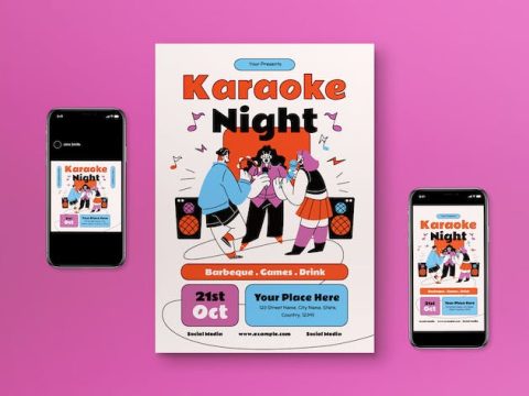 White Flat Design Karaoke Night Flyer Set LG8BTY3