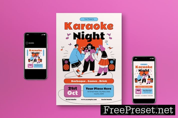 White Flat Design Karaoke Night Flyer Set LG8BTY3