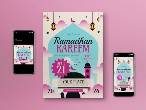 White Flat Design Ramadan Kareem Flyer Set YX4FSF4