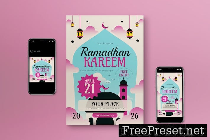 White Flat Design Ramadan Kareem Flyer Set YX4FSF4