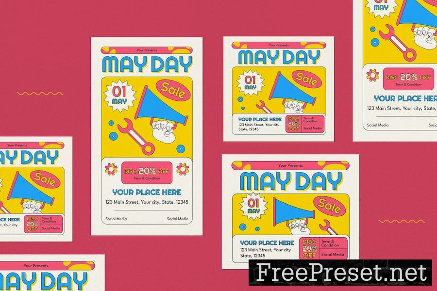 White Pop Art May Day Sale Flyer Set 47LGESW