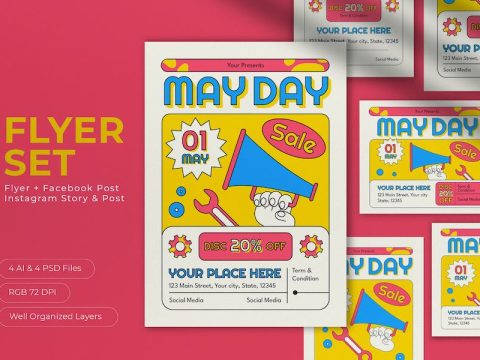 White Pop Art May Day Sale Flyer Set 47LGESW