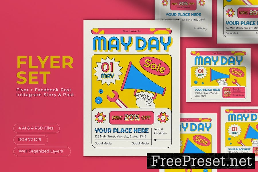 White Pop Art May Day Sale Flyer Set 47LGESW