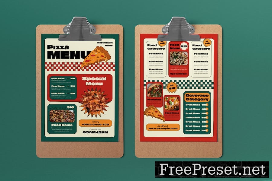 White Retro Pizza Food Menu L6VURCC