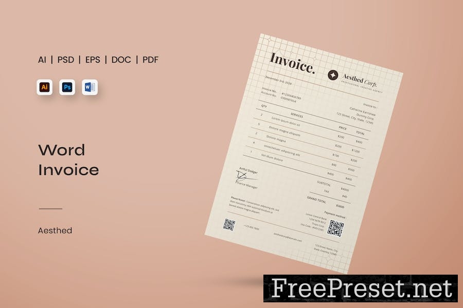 Word Invoice Template | Aesthed 5CKBKMX