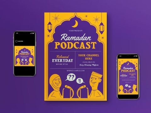 Yellow Hand Drawn Ramadan Podcast Flyer Set J7JNUCW