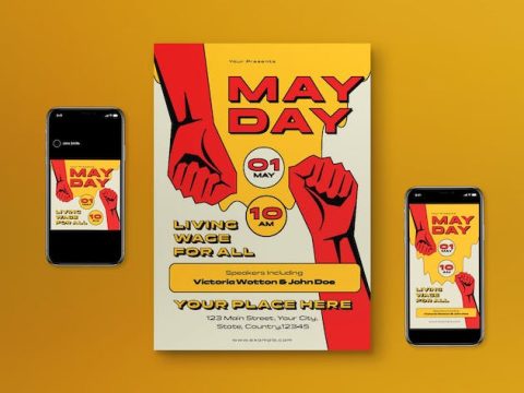 Yellow May Day Flyer Set 3CSQG7N