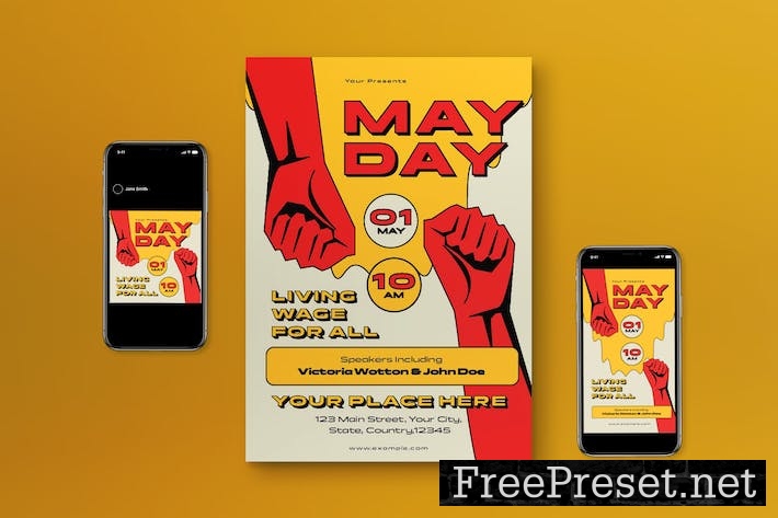 Yellow May Day Flyer Set 3CSQG7N