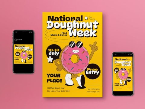 Yellow Modern National Doughnut Week Flyer Set CFRHW8E