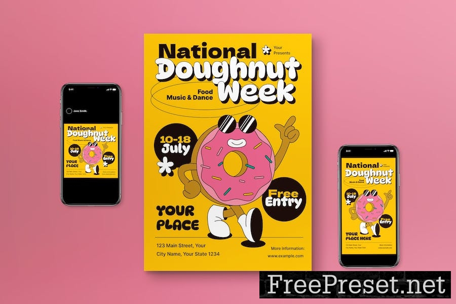 Yellow Modern National Doughnut Week Flyer Set CFRHW8E