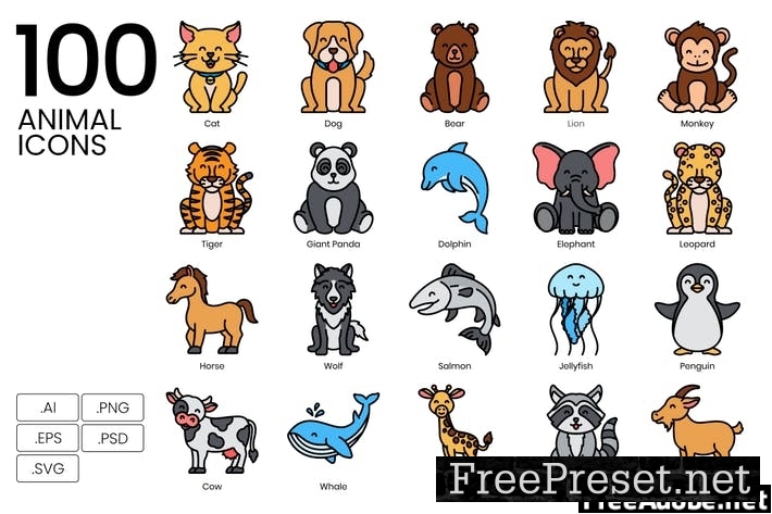 100 Animal Line Icons DNKAWGX