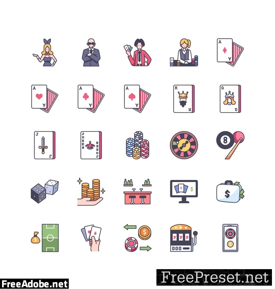 100 Gambling icon set FYSVM6D