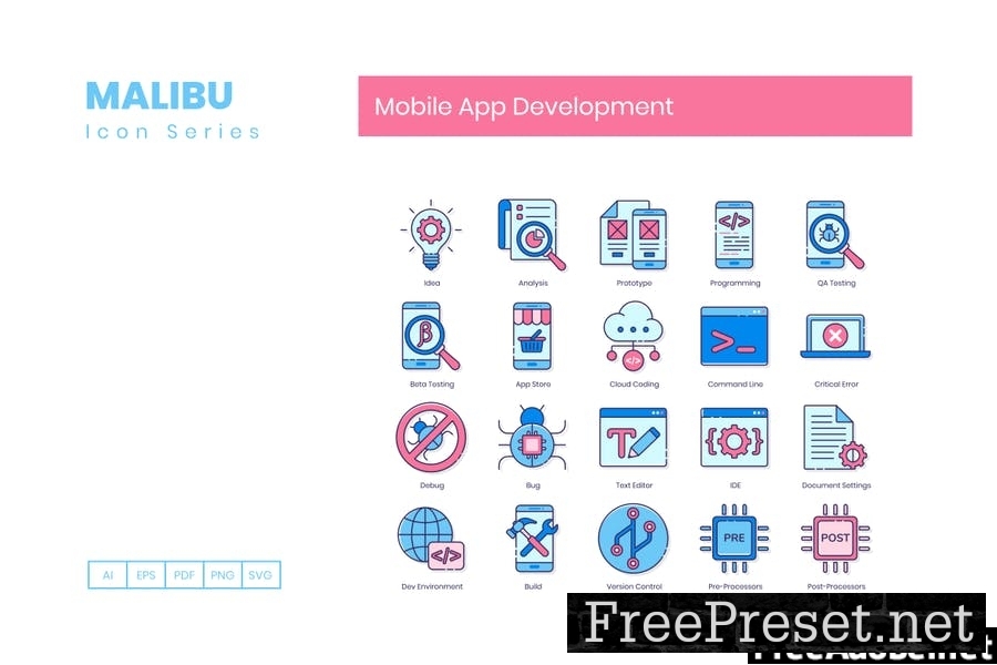 100 Mobile App Development Line Icons