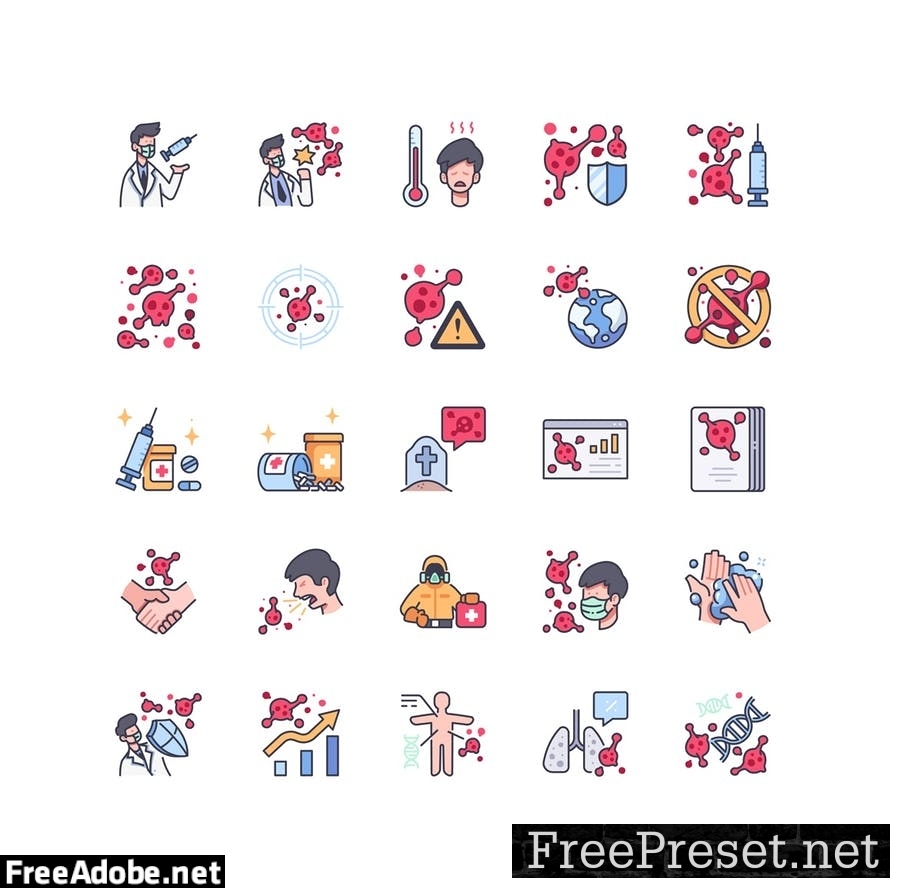 100 Virus and Medical icon set