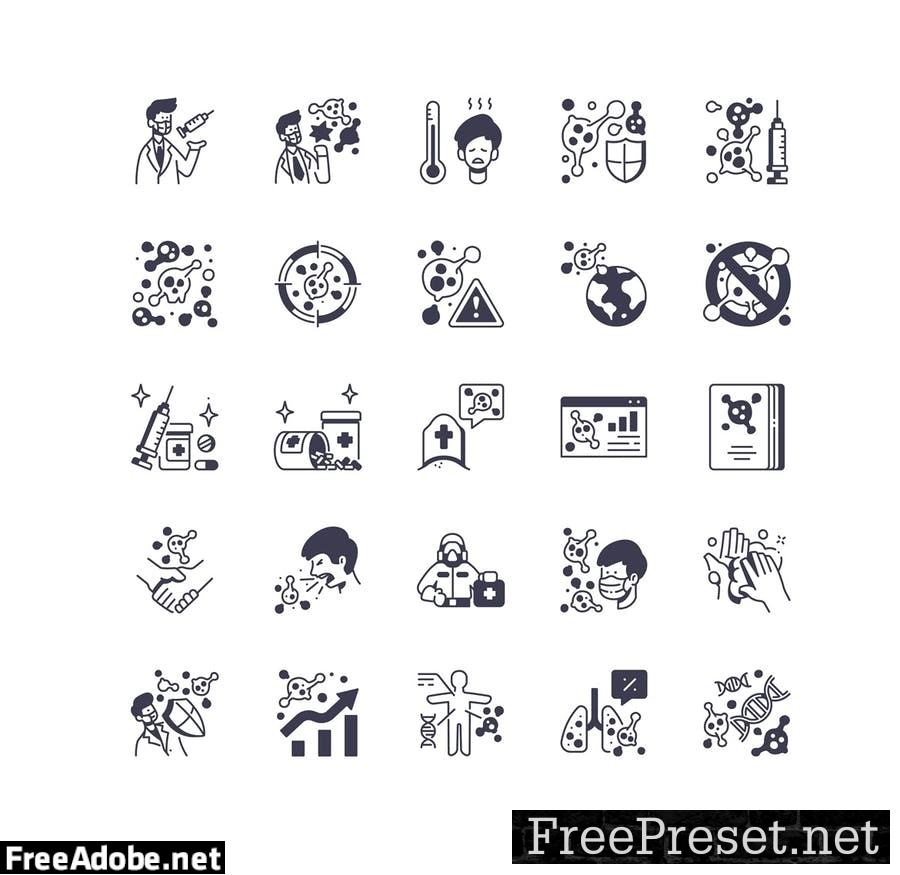 100 Virus and Medical icon set