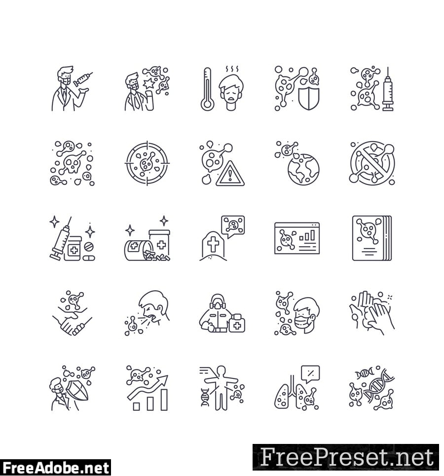 100 Virus and Medical icon set