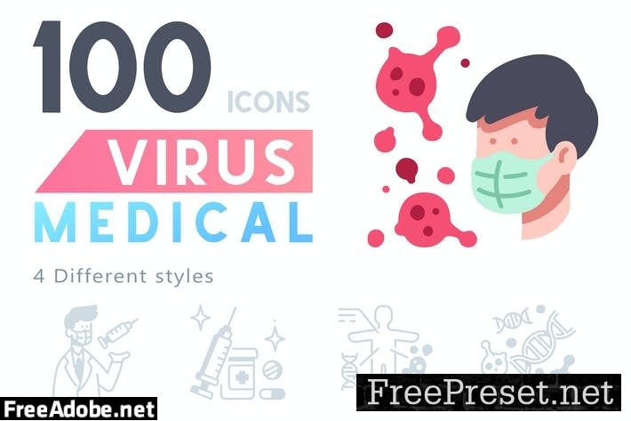 100 Virus and Medical icon set BCXMYMZ