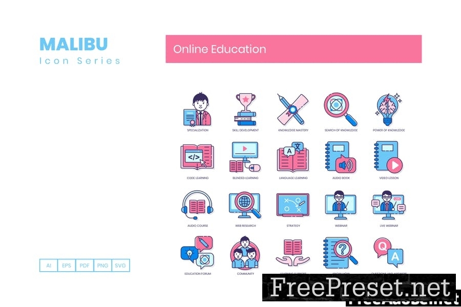 110 Online Education Line Icons DYHBKVR