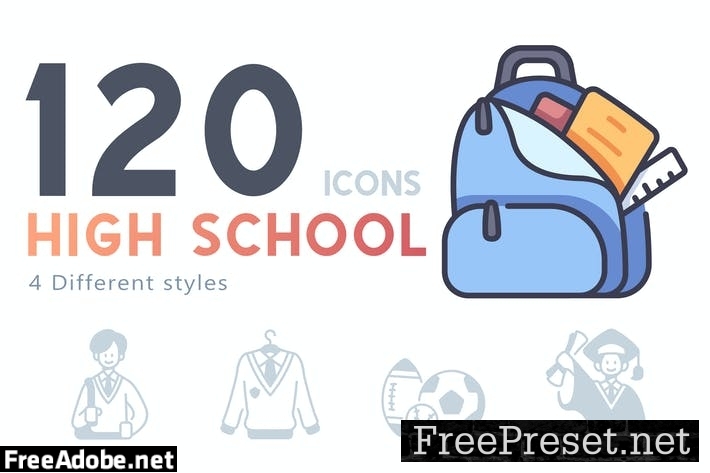 120 High school icons set Q99XXJ4