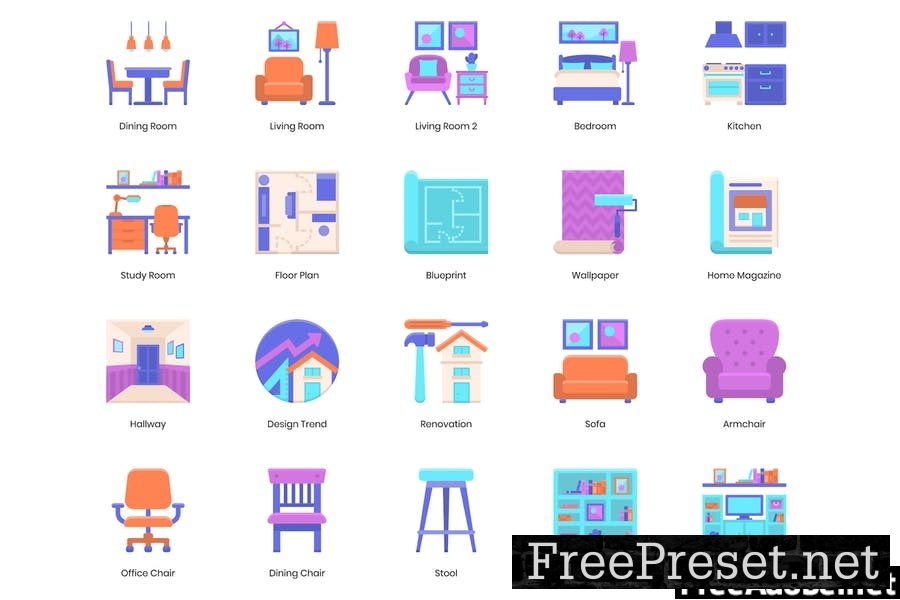 128 Interior Flat Icons