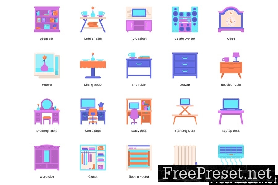 128 Interior Flat Icons