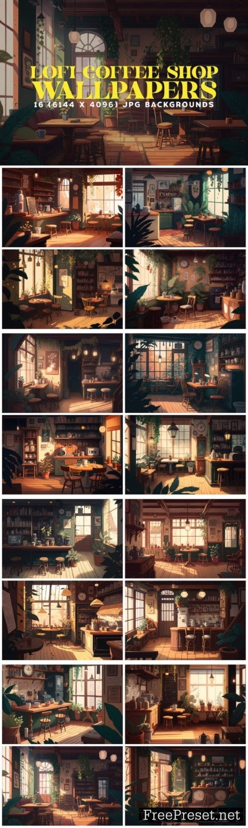 16 Cozy Lofi Coffee Shop Backgrounds 6K