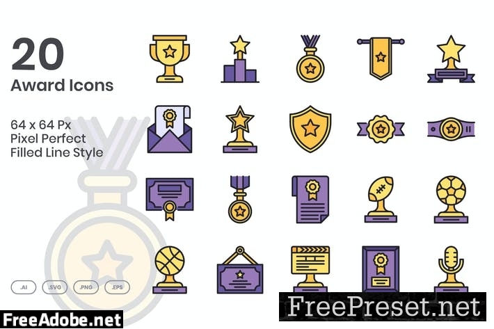 20 Award Icons Set - Filled Line JTPU5Y3