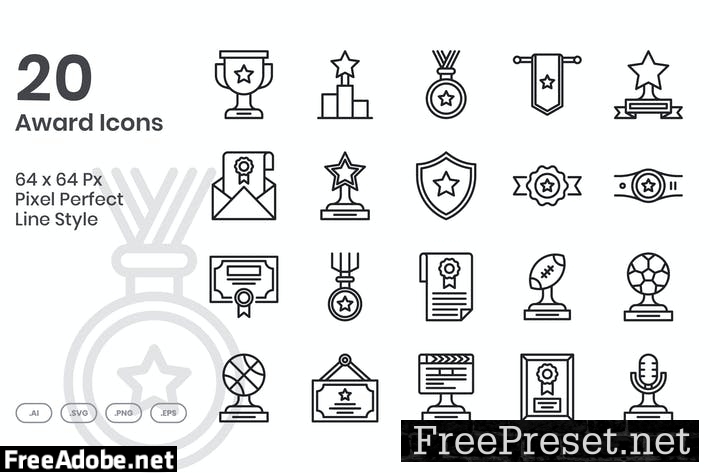 20 Award Icons Set - Line RQMWLND