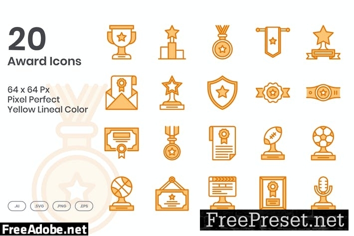 20 Award Icons Set - Yellow Lineal Color UQTN84D