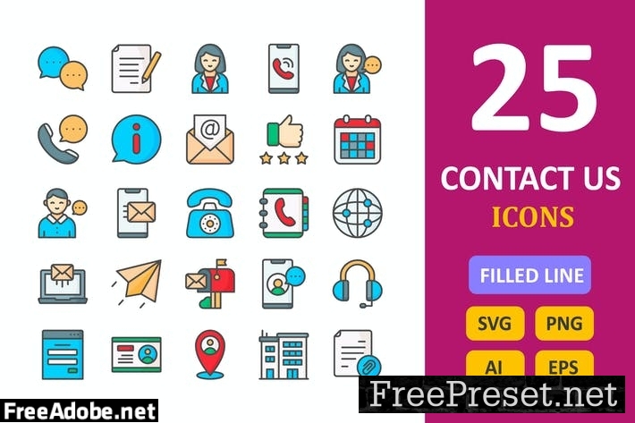 25 Contact Us Icons - Filled Line ESJVY8E