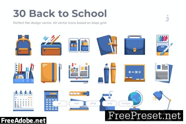 30 Back to School Icons - Flat 96JUTTB