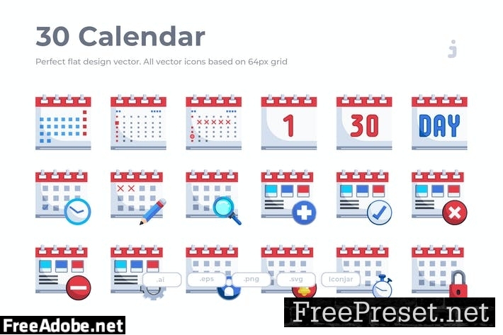 30 Calendar Icons - Flat BN4LAW9