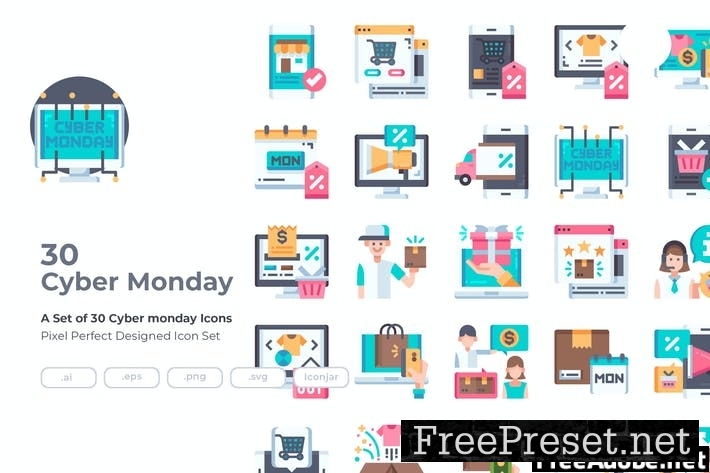 30 Cyber Monday Icons - Flat CTZ74Y2