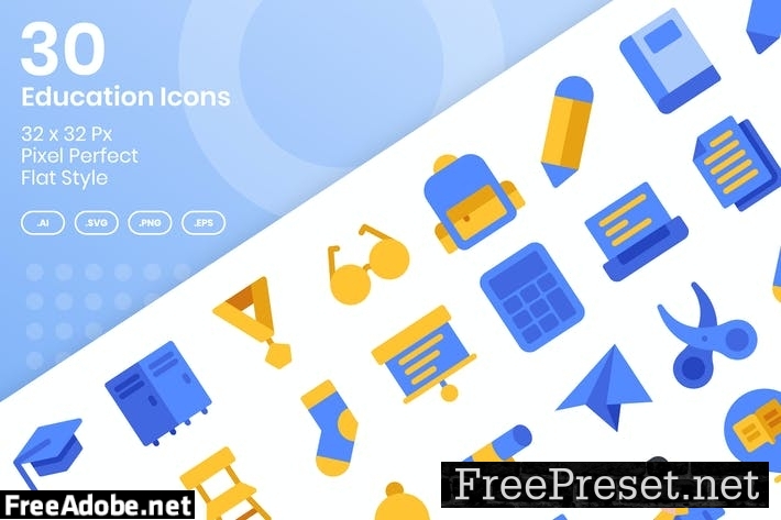 30 Education Icons Set - Flat P3UNRNL