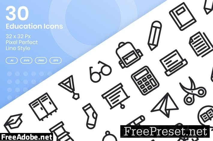 30 Education Icons Set - Line T96YAH6