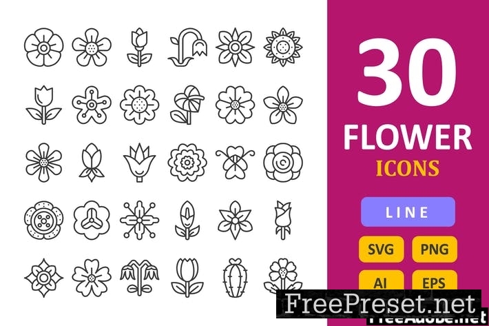 30 Flowers Icons - Line XN23A7S