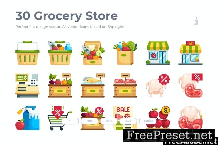 30 Grocery Icons - Flat SKUL5B7