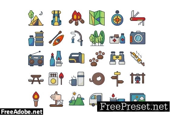 30 Iconset Camping with 5 styles variant