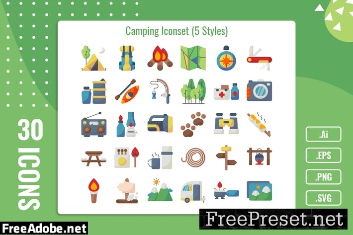 30 Iconset Camping with 5 styles variant YUTTCM7