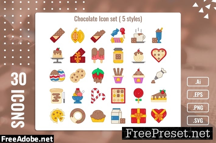 30 Iconset Chocolate with 5 styles variant JYYW22W