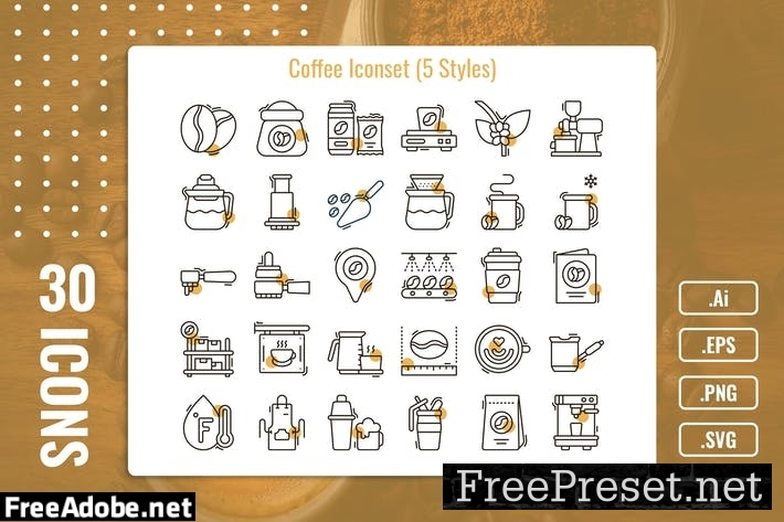 30 Iconset Coffee with 5 styles variant DLM2BE8