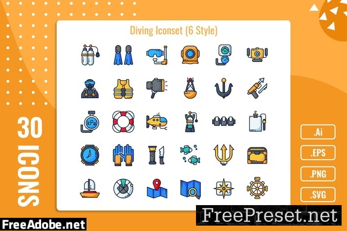 30 Iconset Diving with 6 styles variant S4A9UAY