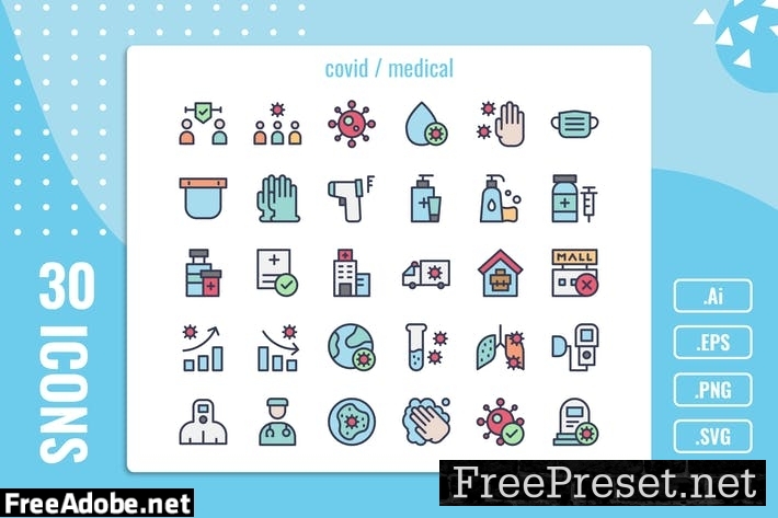 30 Iconset for Covid / Medical with 5 styles 5E4NPRK